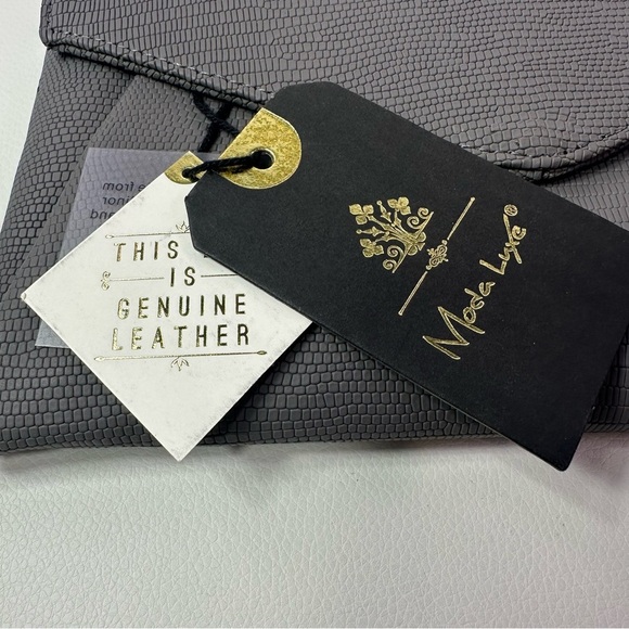 WOMEN’S NEW MODA LUXE LEATHER CARA CROSSBODY CLUTCH BAG GREY - Picture 10 of 12